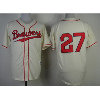 Milwaukee Brewers #27 Carlos Gomez 1948 Cream With Red Jersey