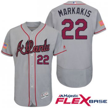 Men's Atlanta Braves #22 Nick Markakis Gray Stars & Stripes Fashion Independence Day Stitched MLB Majestic Flex Base Jersey