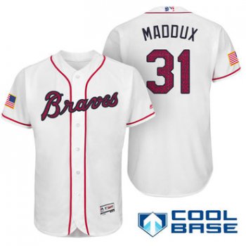 Men's Atlanta Braves #31 Greg Maddux White Stars & Stripes Fashion Independence Day Stitched MLB Majestic Cool Base Jersey