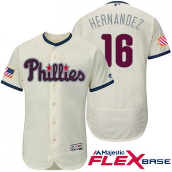 Men's Philadelphia Phillies #16 Cesar Hernandez Cream Stars & Stripes Fashion Independence Day Stitched MLB Majestic Flex Base Jersey