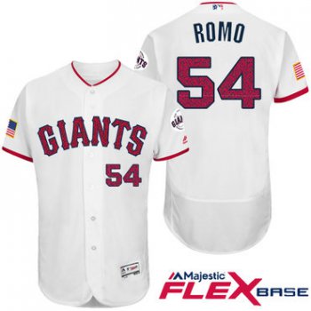 Men's San Francisco Giants #54 Sergio Romo White Stars & Stripes Fashion Independence Day Stitched MLB Majestic Flex Base Jersey