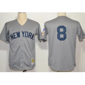 New York Yankees #8 Yogi Berra 1951 Gray Wool Throwback Jersey