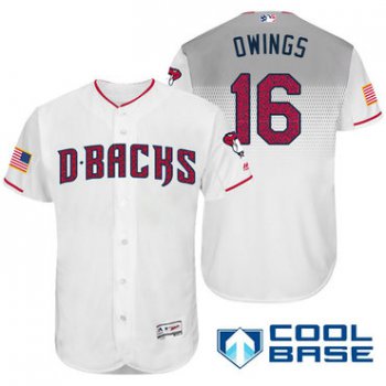 Men's Arizona Diamondbacks #16 Chris Owings White Stars & Stripes Fashion Independence Day Stitched MLB Majestic Cool Base Jersey