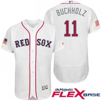Men's Boston Red Sox #11 Clay Buchholz White Stars & Stripes Fashion Independence Day Stitched MLB Majestic Flex Base Jersey