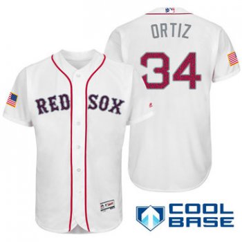 Men's Boston Red Sox #34 David Ortiz White Stars & Stripes Fashion Independence Day Stitched MLB Majestic Cool Base Jersey