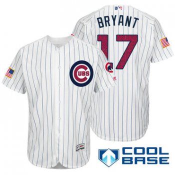 Men's Chicago Cubs #17 Kris Bryant White Stars & Stripes Fashion Independence Day Stitched MLB Majestic Cool Base Jersey