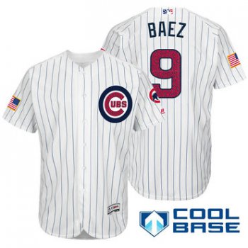 Men's Chicago Cubs #9 Javier Baez White Stars & Stripes Fashion Independence Day Stitched MLB Majestic Cool Base Jersey