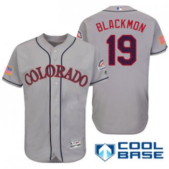 Men's Colorado Rockies #19 Charlie Blackmon Gray Stars & Stripes Fashion Independence Day Stitched MLB Majestic Cool Base Jersey