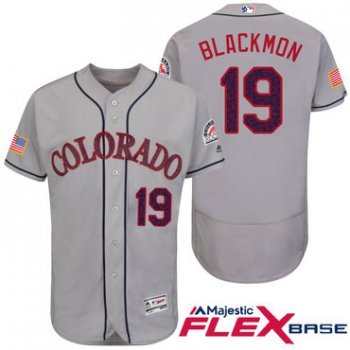 Men's Colorado Rockies #19 Charlie Blackmon Gray Stars & Stripes Fashion Independence Day Stitched MLB Majestic Flex Base Jersey