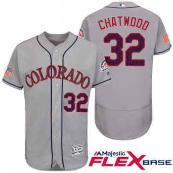 Men's Colorado Rockies #32 Tyler Chatwood Gray Stars & Stripes Fashion Independence Day Stitched MLB Majestic Flex Base Jersey