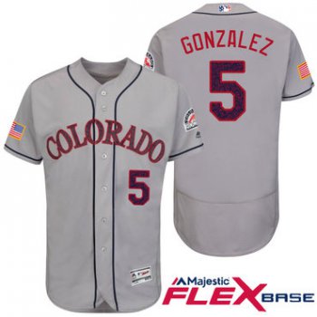 Men's Colorado Rockies #5 Carlos Gonzalez Gray Stars & Stripes Fashion Independence Day Stitched MLB Majestic Flex Base Jersey