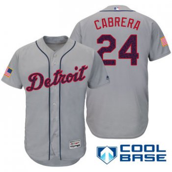 Men's Detroit Tigers #24 Miguel Cabrera Gray Stars & Stripes Fashion Independence Day Stitched MLB Majestic Cool Base Jersey