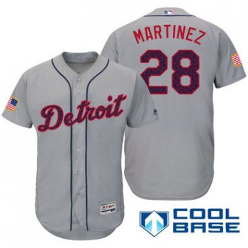 Men's Detroit Tigers #28 J.D. Martinez Gray Stars & Stripes Fashion Independence Day Stitched MLB Majestic Cool Base Jersey