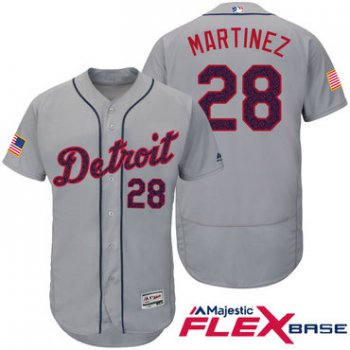 Men's Detroit Tigers #28 J.D. Martinez Gray Stars & Stripes Fashion Independence Day Stitched MLB Majestic Flex Base Jersey