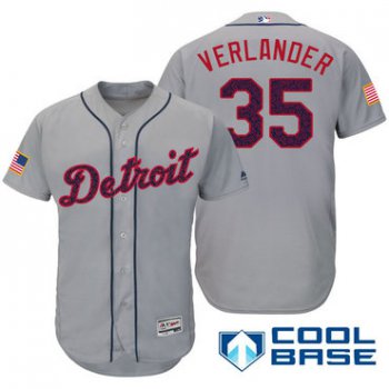 Men's Detroit Tigers #35 Justin Verlander Gray Stars & Stripes Fashion Independence Day Stitched MLB Majestic Cool Base Jersey