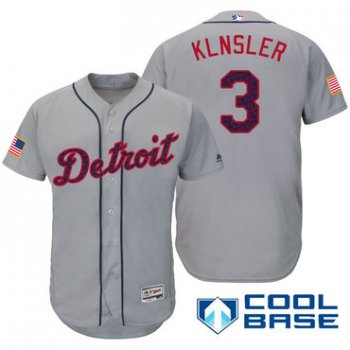 Men's Detroit Tigers #3 Ian Klnsler Gray Stars & Stripes Fashion Independence Day Stitched MLB Majestic Cool Base Jersey