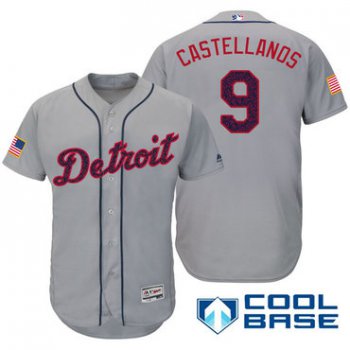 Men's Detroit Tigers #9 Nick Castellanos Gray Stars & Stripes Fashion Independence Day Stitched MLB Majestic Cool Base Jersey