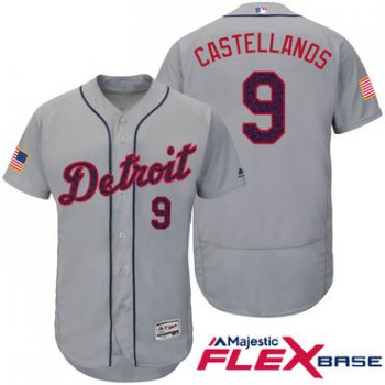 Men's Detroit Tigers #9 Nick Castellanos Gray Stars & Stripes Fashion Independence Day Stitched MLB Majestic Flex Base Jersey