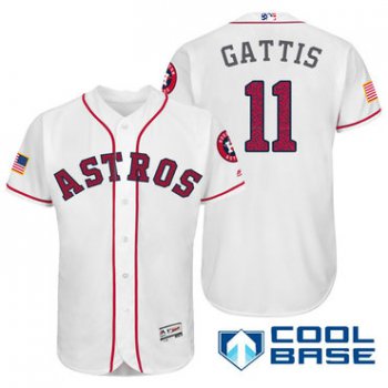 Men's Houston Astros #11 Evan Gattis White Stars & Stripes Fashion Independence Day Stitched MLB Majestic Cool Base Jersey