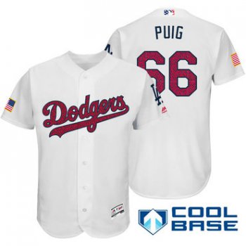 Men's Los Angeles Dodgers #66 Yasiel Puig White Stars & Stripes Fashion Independence Day Stitched MLB Majestic Cool Base Jersey