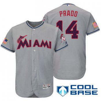 Men's Miami Marlins #14 Martin Prado Gray Stars & Stripes Fashion Independence Day Stitched MLB Majestic Cool Base Jersey