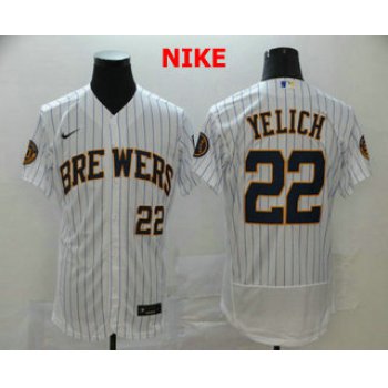 Men's Milwaukee Brewers #22 Christian Yelich White Stitched MLB Flex Base Nike Jersey