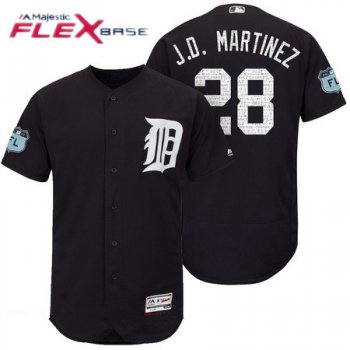 Men's Detroit Tigers #28 J.D. Martinez Navy Blue 2017 Spring Training Stitched MLB Majestic Flex Base Jersey