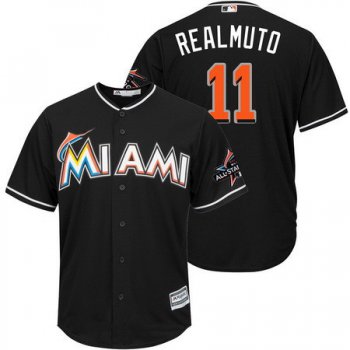 Men's Miami Marlins #11 J.T. Realmuto Black 2017 All-Star Patch Stitched MLB Majestic Cool Base Jersey