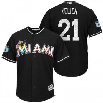 Men's Miami Marlins #21 Christian Yelich Black 2017 Spring Training Stitched MLB Majestic Cool Base Jersey