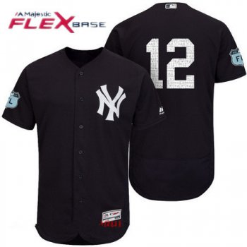 Men's New York Yankees #12 Chase Headley Navy Blue 2017 Spring Training Stitched MLB Majestic Flex Base Jersey