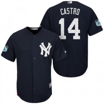 Men's New York Yankees #14 Starlin Castro Navy Blue 2017 Spring Training Stitched MLB Majestic Cool Base Jersey