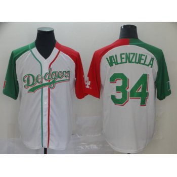 Dodgers #34 Fernando Valenzuela White Red Green Split Cool Base Stitched Baseball Jersey