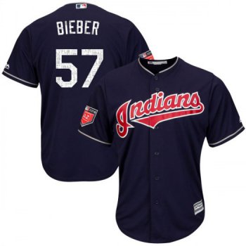 Men's Majestic #57 Shane Bieber Cleveland Indians Replica Navy Cool Base 2018 Spring Training Jersey