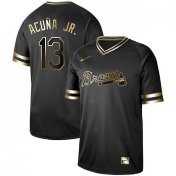 Braves #13 Ronald Acuna Jr. Black Gold Authentic Stitched Baseball Jersey