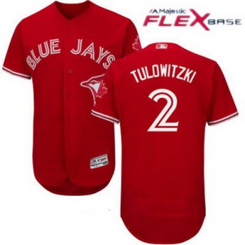 Men's Toronto Blue Jays #2 Troy Tulowitzki Red Stitched MLB 2017 Majestic Flex Base Jersey