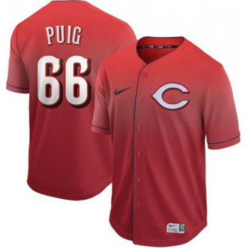 Reds #66 Yasiel Puig Red Fade Authentic Stitched Baseball Jersey