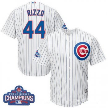 Men's Chicago Cubs #44 Anthony Rizzo Majestic White Home 2016 World Series Champions Team Logo Patch Player Jersey