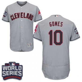Men's Cleveland Indians #10 Yan Gomes Gray Road 2016 World Series Patch Stitched MLB Majestic Flex Base Jersey