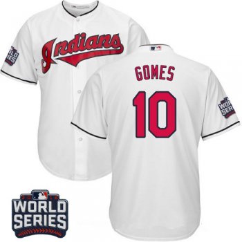 Men's Cleveland Indians #10 Yan Gomes White Home 2016 World Series Patch Stitched MLB Majestic Cool Base Jersey