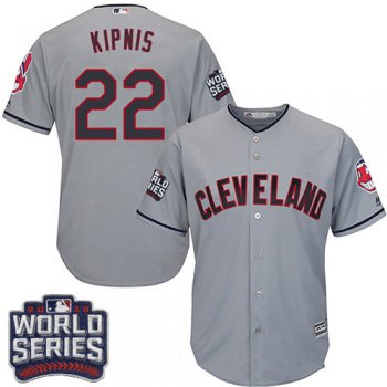 Men's Cleveland Indians #22 Jason Kipnis Gray Road 2016 World Series Patch Stitched MLB Majestic Cool Base Jersey