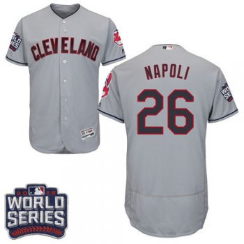 Men's Cleveland Indians #26 Mike Napoli Gray Road 2016 World Series Patch Stitched MLB Majestic Flex Base Jersey