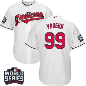 Men's Cleveland Indians #99 Ricky Vaughn White Home 2016 World Series Patch Stitched MLB Majestic Cool Base Jersey