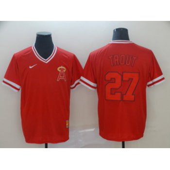 Men's Los Angeles Angels of Anaheim 27 Mike Trout Red Throwback Jersey