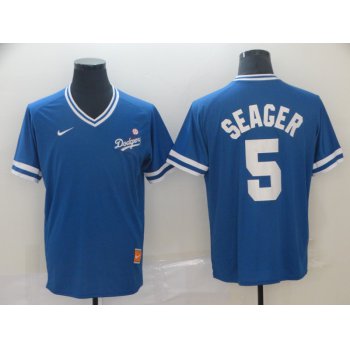 Men's Los Angeles Dodgers 5 Corey Seager Royal Throwback Jersey
