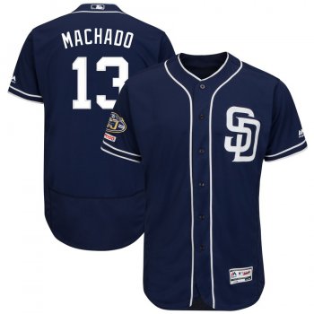 Men's San Diego Padres 13 Manny Machado Navy 50th Anniversary and 150th Patch FlexBase Jersey