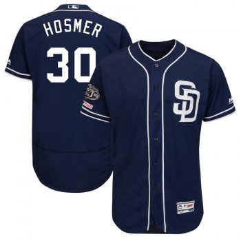 Men's San Diego Padres 30 Eric Hosmer Navy 50th Anniversary and 150th Patch FlexBase Jersey