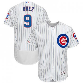 Men's Chicago Cubs 9 Javier Baez White 150th Patch Flexbase Jersey