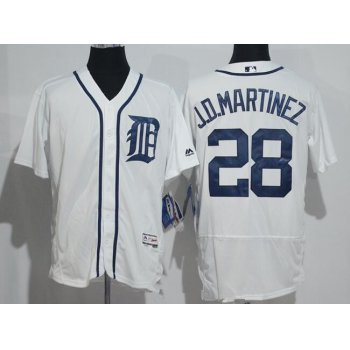 Men's Detroit Tigers #28 J. D. Martinez White Home Stitched MLB 2016 Majestic Flex Base Jersey