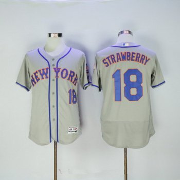Men's New York Mets #18 Darryl Strawberry Retired Gray Stitched MLB 2016 Majestic Flex Base Jersey
