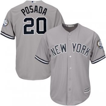 Men's New York Yankees #20 Jorge Posada Majestic Gray Road Cool Base Player Jersey with Retirement Patch